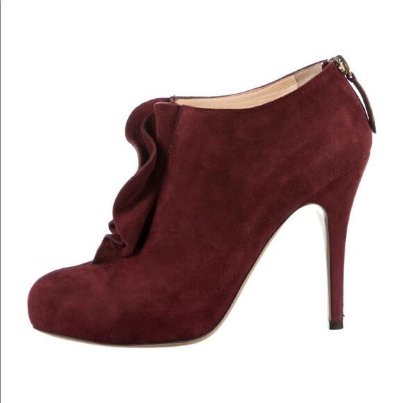 Valentino Garavani Suede Ankle Ruffle Lace-Up Booties - Picture 2 of 5